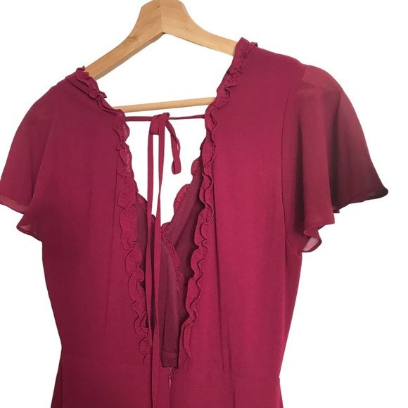 Lulu’s Pour the Champagne Burgundy Ruffled‎ Backless Maxi Dress Small - Picture 6 of 8